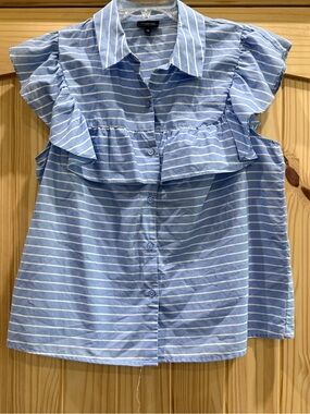 Who What Wear‎ Blue & White Striped Collared Button Top